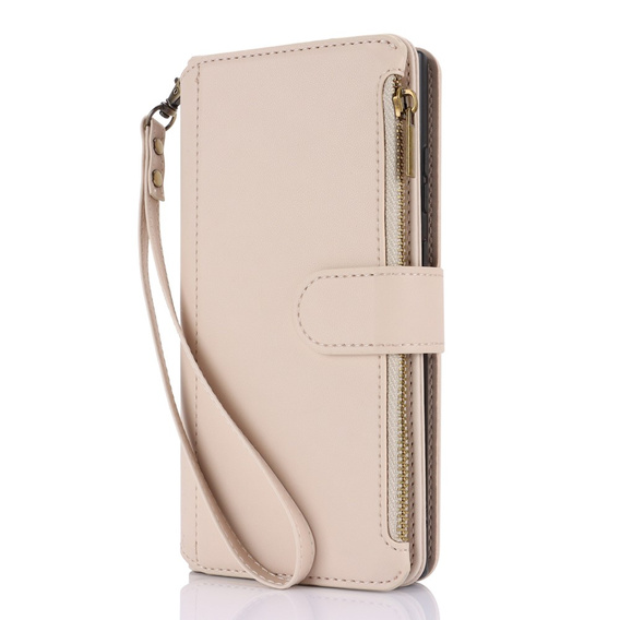 Etui z klapką do Samsung Galaxy S24 Ultra, Wallet Zipper Pocket RFID, z paskiem na ramię, białe