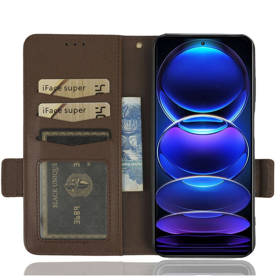 Etui z klapką do Xiaomi Redmi Note 12 5G / POCO X5 5G, Wallet Litchi Magnet, brązowe
