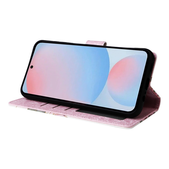 Etui z motywem kwiatowo-motylkowym do Samsung Galaxy A56 5G – skórzane, z ochroną RFID i kieszonkami na karty, zdjęcie i banknoty