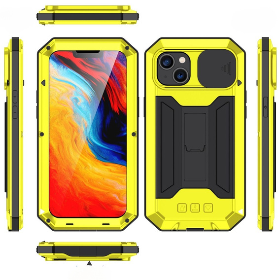 Etui do iPhone 14 Plus, R-JUST CamShield Slide, pancerne, żółte / czarne