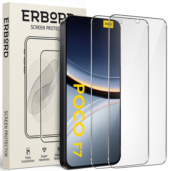 2x Szkło Hartowane ERBORD 9H Hard Glass do Xiaomi Poco F7 5G – codzienna ochrona w eleganckim wydaniu