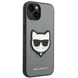 Etui Karl Lagerfeld do iPhone 14, Saffiano Choupette Head Patch, srebrne