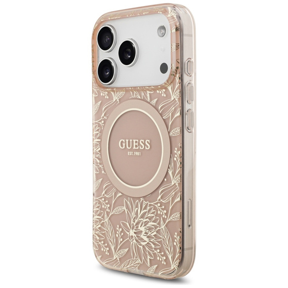 Etui Guess IML Flowers Electroplated Allover With Beads Strap, do MagSafe, z paskiem do iPhone 17 Pro
