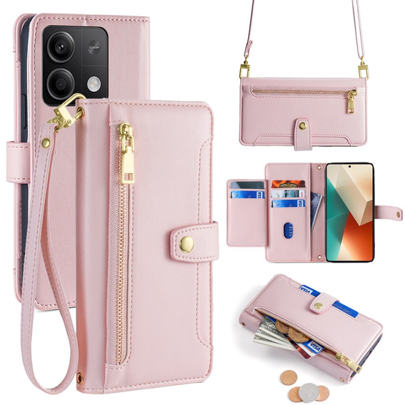 Etui z klapką do Xiaomi Redmi Note 13 5G, Wallet Zipper Pocket, różowe