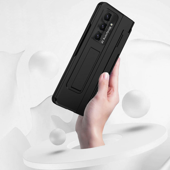 Etui z podstawką do Samsung Galaxy Z Fold7 5G, z ochroną zawiasu, szkłem i rysikiem - czarne