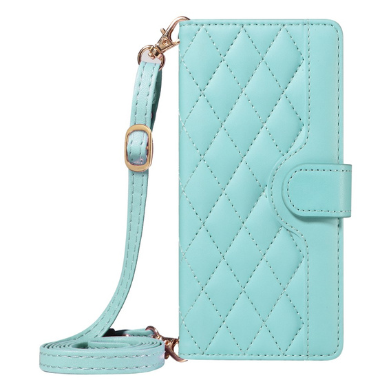 Etui z klapką do iPhone 16E, Rhombus Crossbody Leather, zielone
