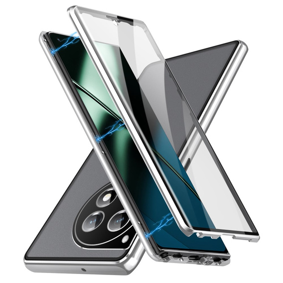Etui do OnePlus 12 5G, Magnetic Dual Glass, srebrne