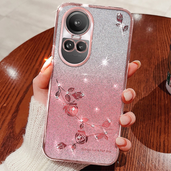 Etui Rhinestone do Oppo Reno 10 / 10 Pro, różowe rose gold