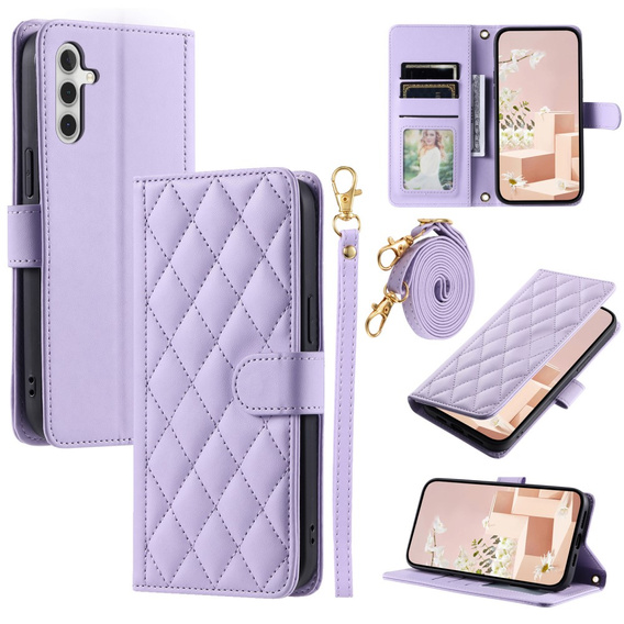 Etui z klapką do Samsung Galaxy A55 5G, Rhombus Crossbody Leather, fioletowe