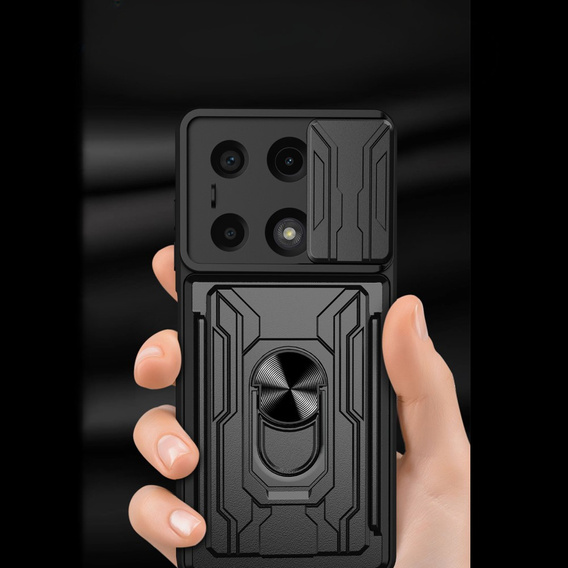 Etui pancerne do Xiaomi Redmi Note 13 Pro 4G / Xiaomi Redmi Note 14S / Xiaomi Poco M6 Pro 4G, Camera Slide Card Slot, czarne