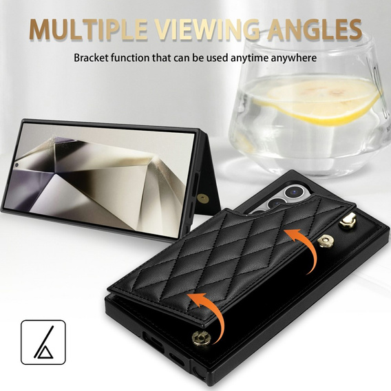 Etui do Samsung Galaxy S25 Ultra z kieszeniami na karty, paskiem i funkcją podstawki – czarne