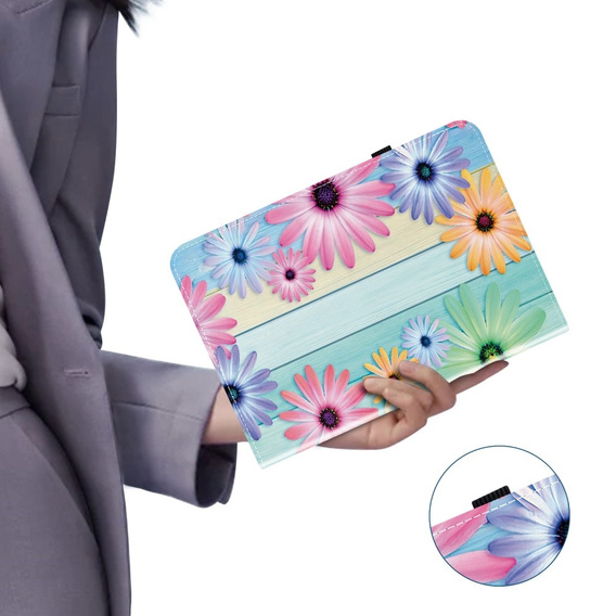 Etui do Lenovo Tab K11 Plus – kolorowe, z nadrukiem słoneczników, z kieszeniami na karty i funkcją podstawki