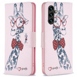 Etui z klapką do Samsung Galaxy A05s, Wallet, Giraffe różowe