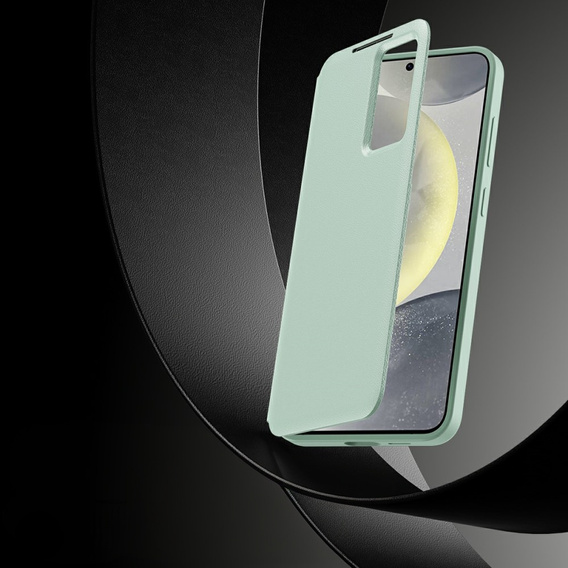 Etui do Samsung Galaxy A56 5G – skórzane z okienkiem Smart View i kieszenią na kartę, zielone