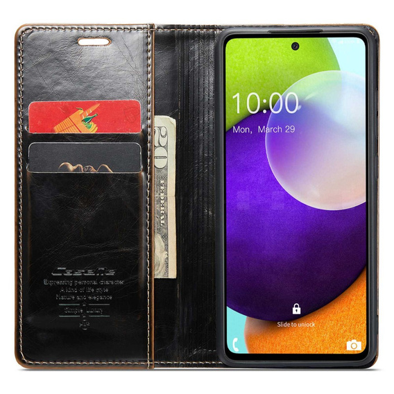 Etui z klapką CASEME do Samsung Galaxy A52/A52s, Waxy Textured, kawowe