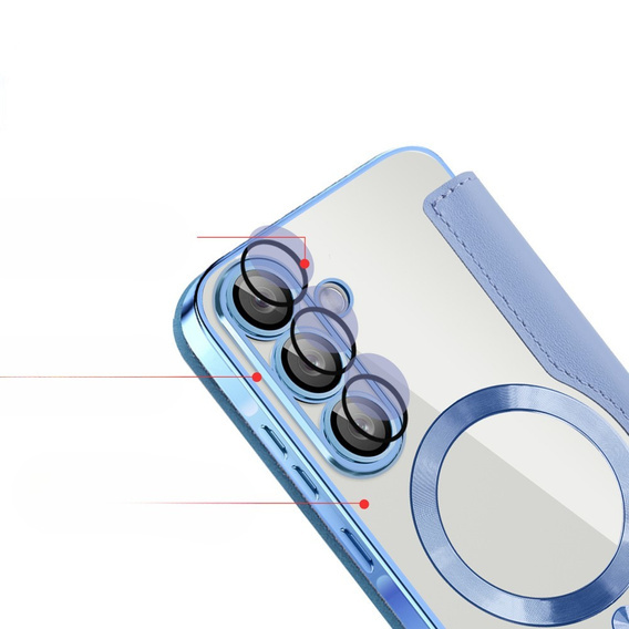 Etui z klapką do Samsung Galaxy A26 5G, RFID Wallet MagSafe z ochroną aparatu, niebieskie