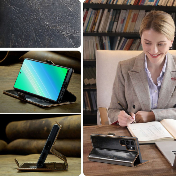 Etui z klapką do Samsung Galaxy S23 Ultra, ERBORD Waxy Wallet, brązowe