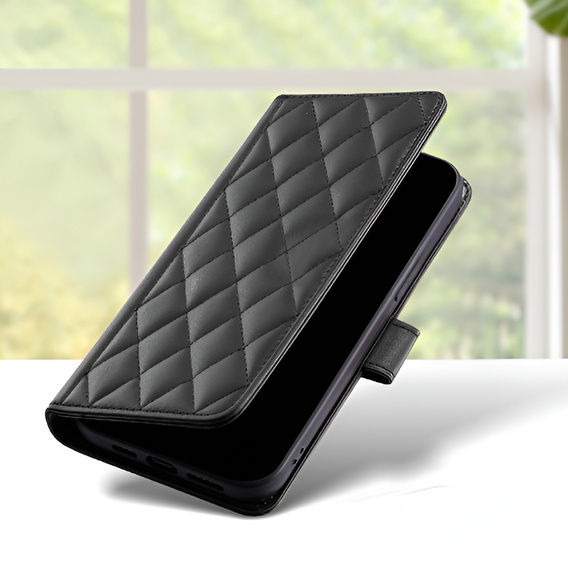 Etui z klapką do Samsung Galaxy A16 / A16 5G, Rhombus Crossbody Leather, czarne