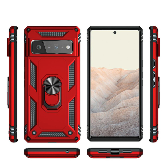Etui pancerne do Google Pixel 6 Pro, Nox Case Ring, czerwone