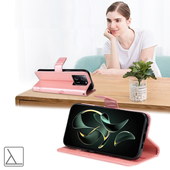 Etui z klapką do Xiaomi 13T / 13T Pro, Butterfly, różowe rose gold