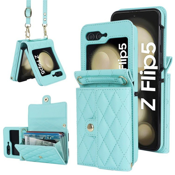Etui skórzane Card Slots do Samsung Galaxy Z Flip5 5G, miętowe