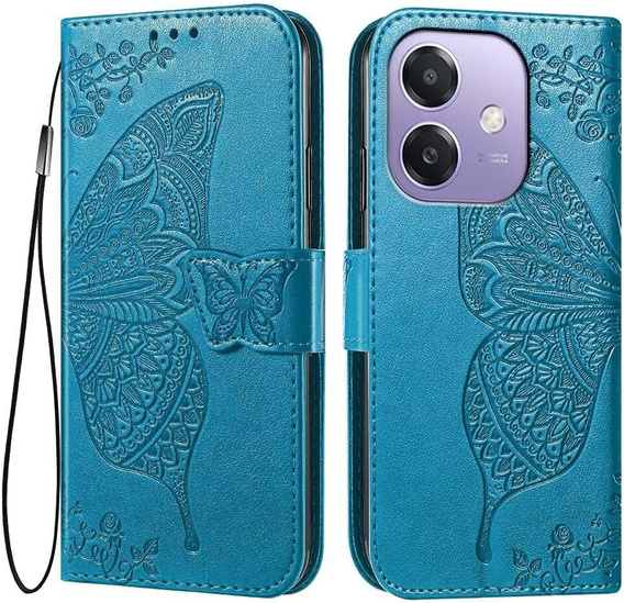 Etui z klapką do Oppo A40 / Oppo A40m, Butterfly, niebieskie