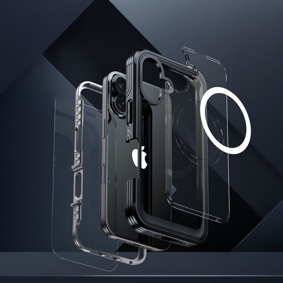 Etui do iPhone 16 Plus, Shockproof, ze szkłem, do MagSafe, czarne