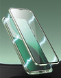 Etui do Oppo Reno 14, Magnetic Dual Glass, przezroczyste z zielonymi bokami
