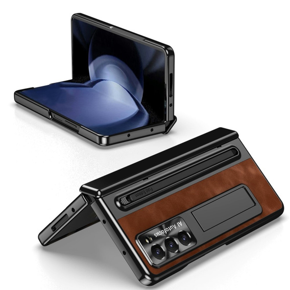 Etui z podstawką Leather+PC z szybą i rysikiem do Samsung Galaxy Z Fold6 5G, brązowe