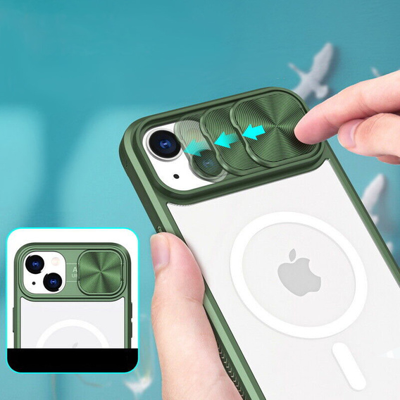 Etui do iPhone 14, Slide Camera Magsafe, zielone