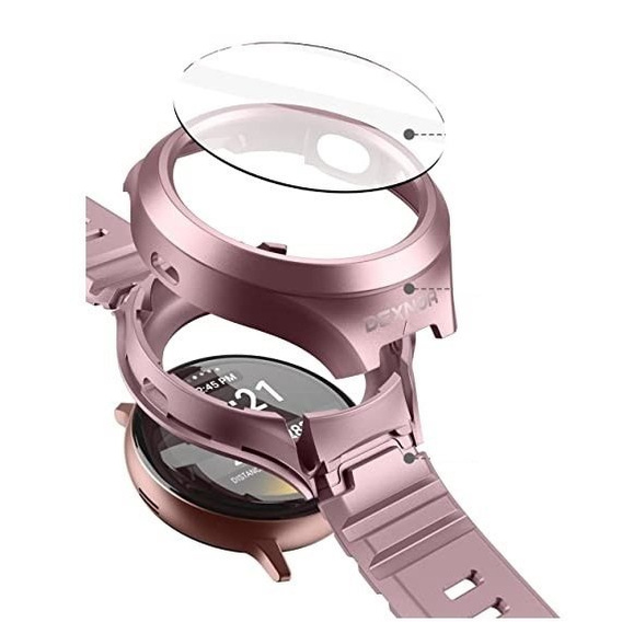 Pasek + Etui Dexnor do Samsung Galaxy Watch Active 2 44mm, z wbudowanym szkłem, różowy
