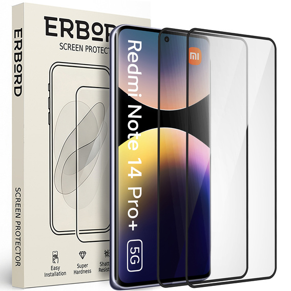 2x Szkło Hartowane ERBORD 3D do Xiaomi Redmi Note 14 Pro+ 5G – ochrona całego ekranu