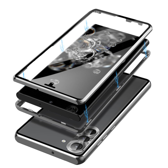 Etui do Samsung Galaxy S23, Magnetic Dual Glass, srebrne