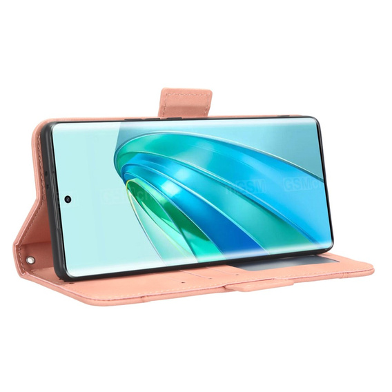 Etui z klapką do Honor Magic 5 Lite 5G, Card Slot, różowe