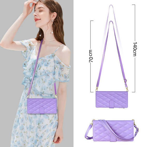 Etui z klapką do Samsung Galaxy A56 5G, Rhombus Crossbody Leather, fioletowe