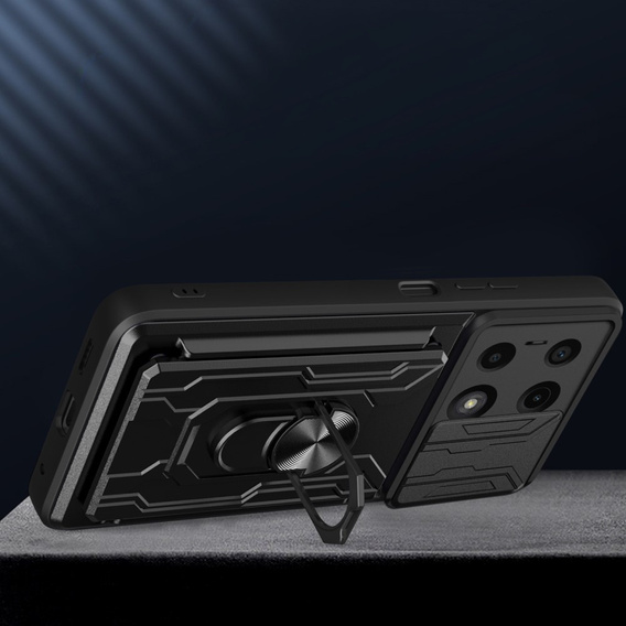 Etui pancerne do Xiaomi Redmi Note 13 Pro 4G / Xiaomi Redmi Note 14S / Xiaomi Poco M6 Pro 4G, Camera Slide Card Slot, czarne