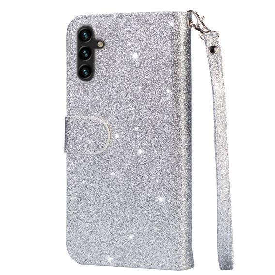 Etui z klapką do Samsung Galaxy A35 5G, Wallet Zipper Pocket Glittery, srebrne