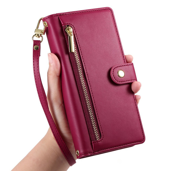 Etui z klapką do Xiaomi Redmi Note 14 Pro 5G / Poco X7 5G, Wallet Zipper Pocket, czerwone