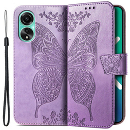 Etui z klapką do Oppo A58 4G, Butterfly, fioletowe