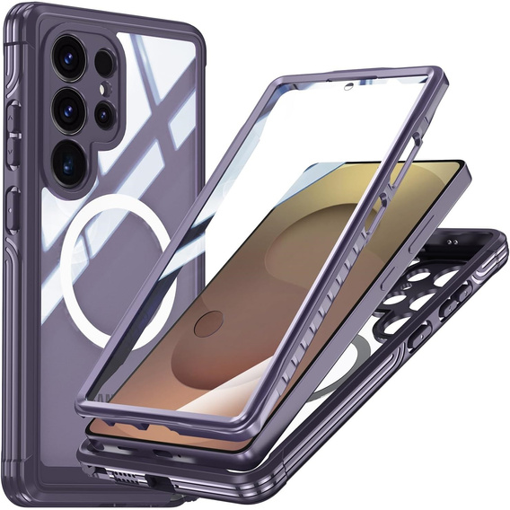 Etui do Samsung Galaxy S25 Ultra, Shockproof, ze szkłem, do MagSafe, fioletowe