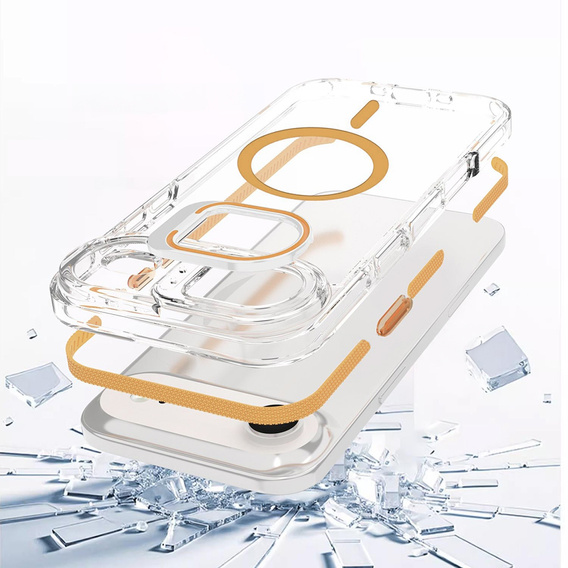 Etui do iPhone 17 Air, do MagSafe, z podstawką, transparentne ze złotymi wstawkami