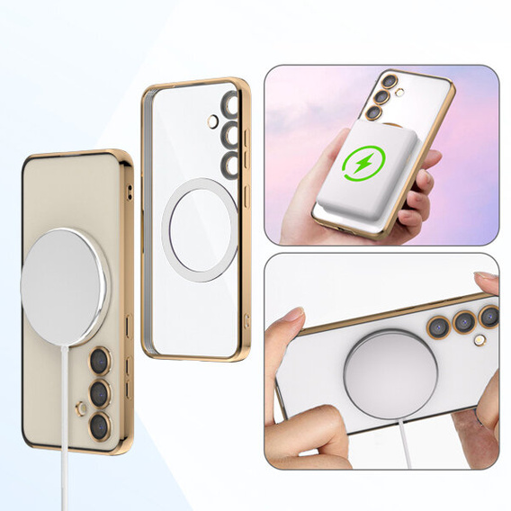 Etui do Samsung Galaxy A55 5G, Electro MagSafe, złote + Szkło na ekran