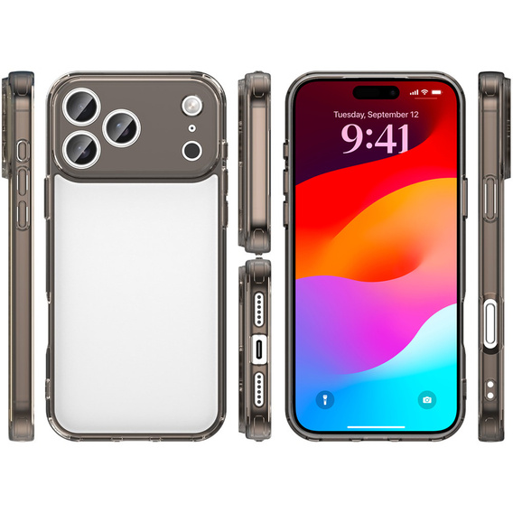 Etui silikonowe do iPhone 17 Pro Max, z twardym tyłem, przydymione czarne