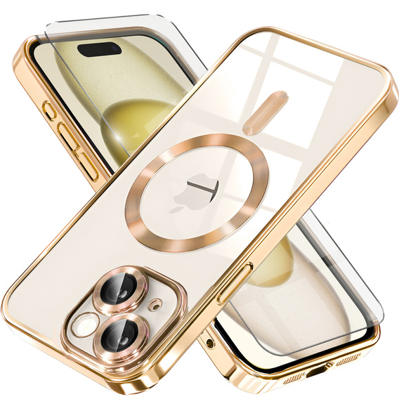 Etui do iPhone 15, Electro MagSafe, złote + Szkło na ekran