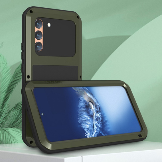 Etui Love Mei do Samsung Galaxy S22+ Plus, pancerne ze szkłem, zielone
