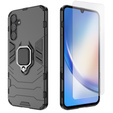 Zestaw Etui do Samsung Galaxy A34 5G, pancerne KickStand z ringiem, czarne + Szkło