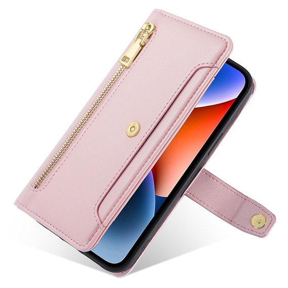 Etui z klapką do Motorola Moto G53 5G/ G23 4G/ G13 4G, Wallet Zipper Pocket, różowe