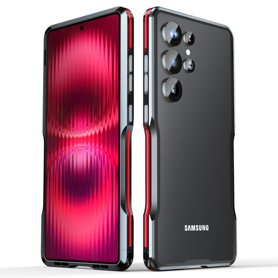 Etui LUPHIE Metal Bumper do Samsung Galaxy S25 Ultra – czarno-czerwone