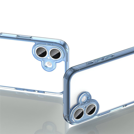 Etui do iPhone 17, z osłoną aparatu, przezroczyste z niebieskimi bokami