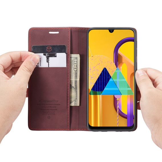 Etui CASEME do Samsung Galaxy M21, Leather Wallet Case, bordowe